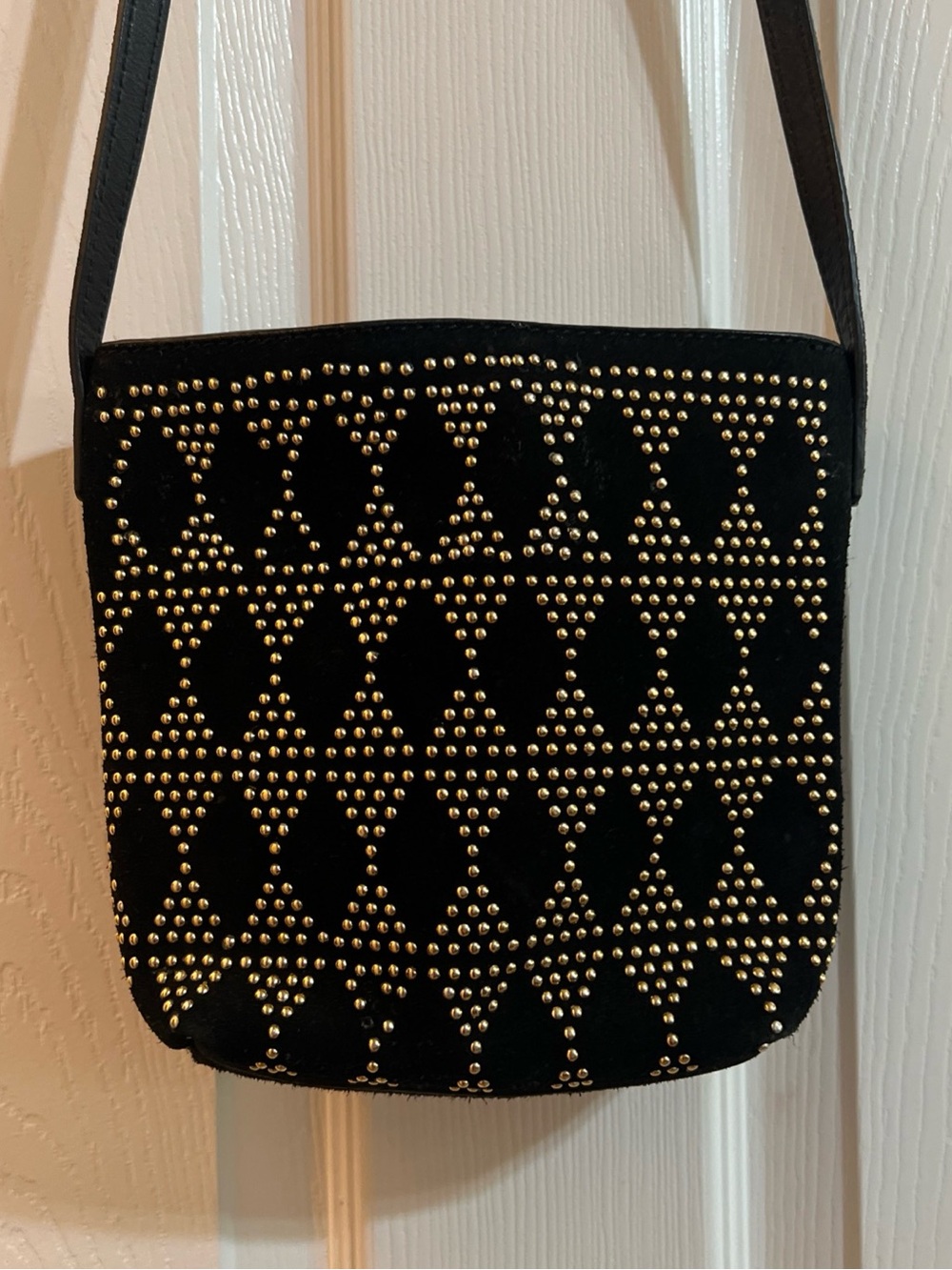 VTG Minimalist Black Suede Leather Crossbody Bag Messenger Shoulder Purse Boho